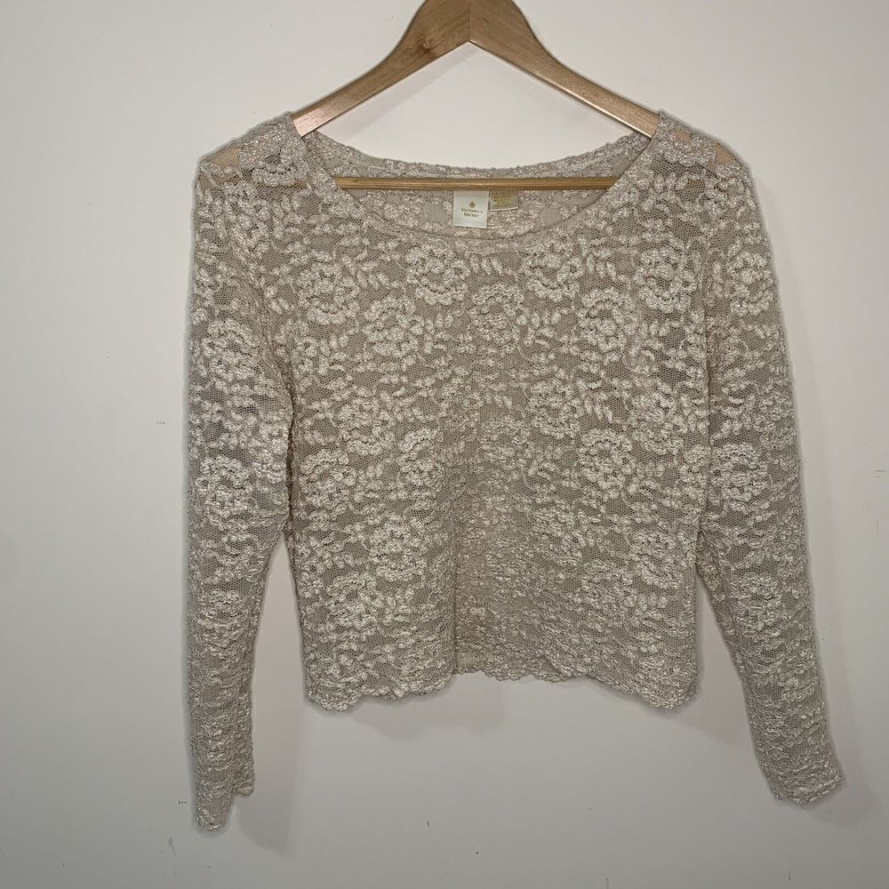 Gold Label Victoria's Secret Taupe Sheer Lace Shirt Top Size Large